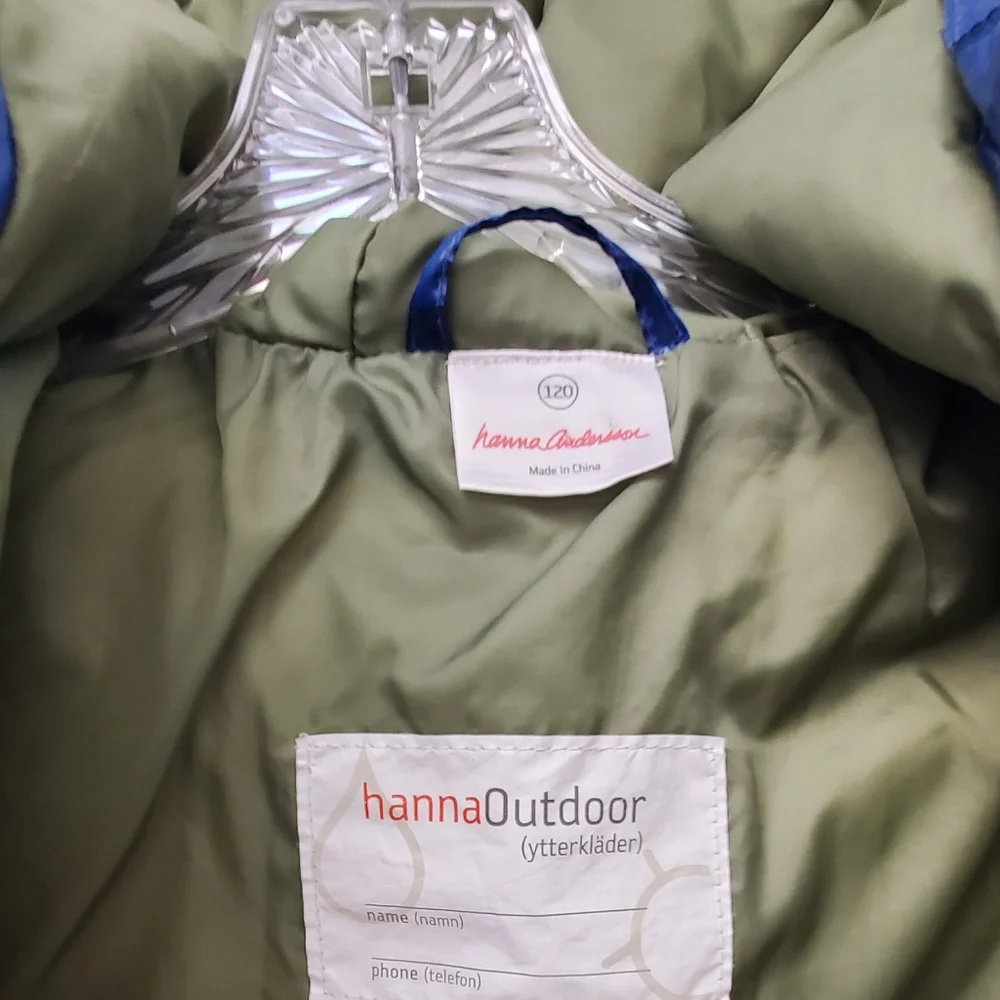 Hanna Andersson Outdoor Royal Blue Puffer Down Fill Jacket Hood Pockets Sz 6-7